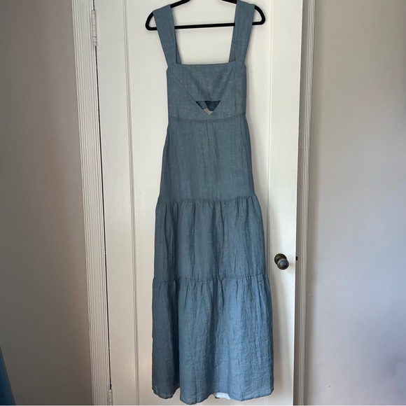 NWT Rumer (Anthropologie) 100% Linen Mia Maxi Dress Liberty Blue/Green Sm ($349) - Picture 7 of 13